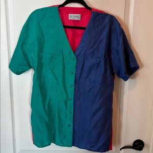 RARE Vintage Silk Exchange Colorblock Blouse - A Collector's Must-Have!